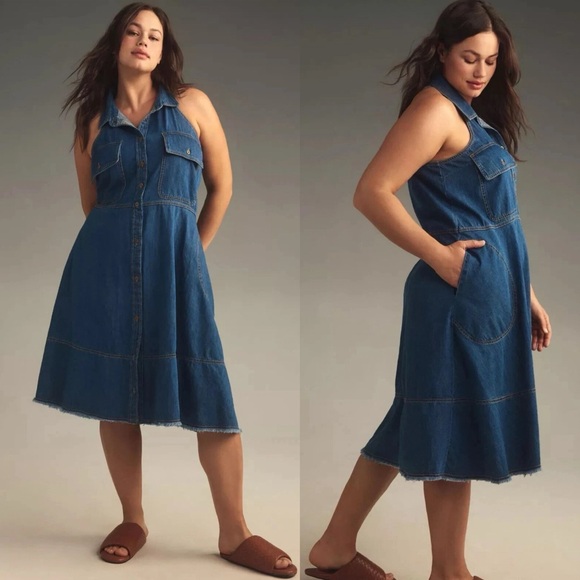 Anthropologie Dresses & Skirts - Anthropologie Pilcro Sleeveless Halter Swing Denim Midi Dress
